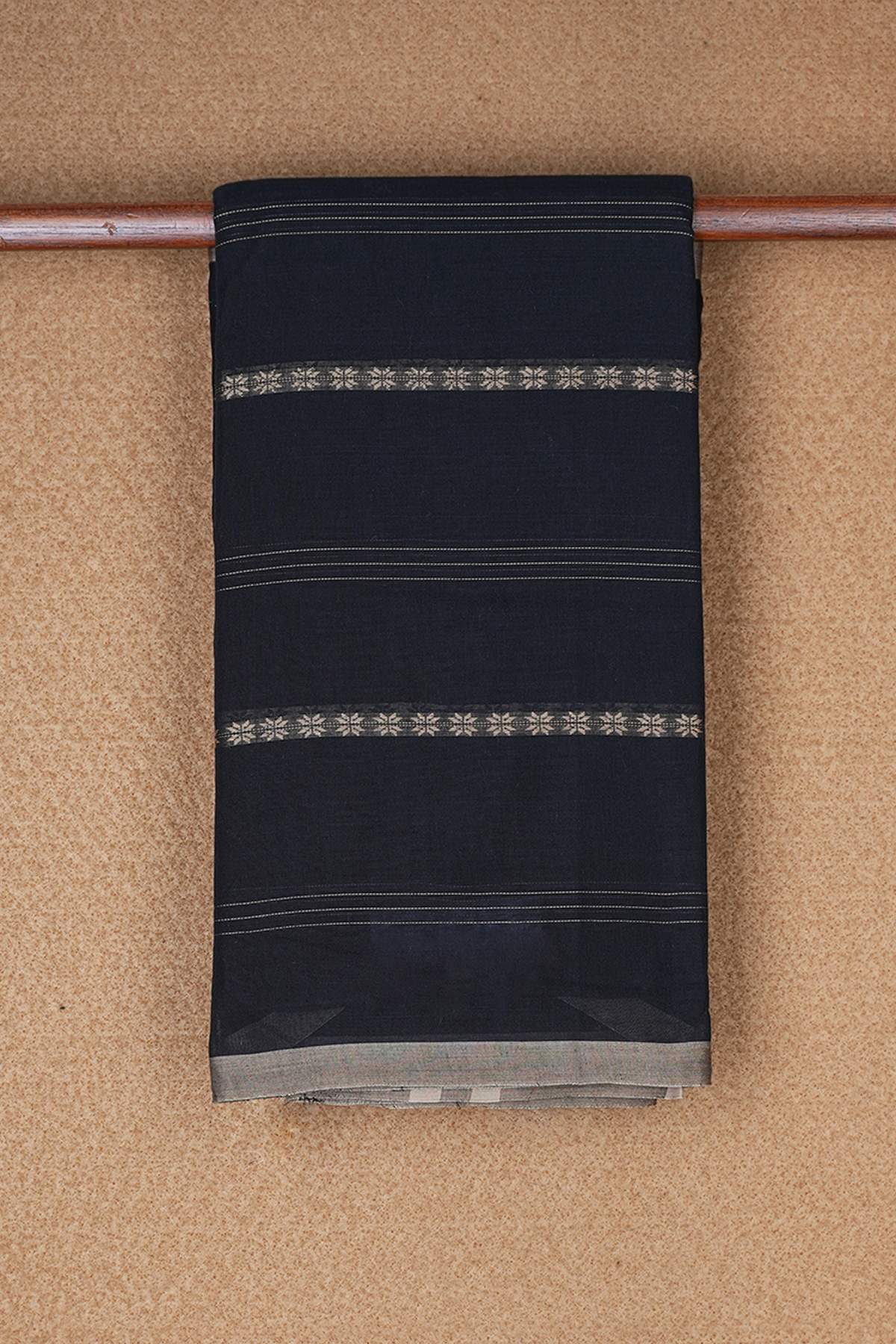Stripes Threadwork Design Black Narayanpet Cotton Saree