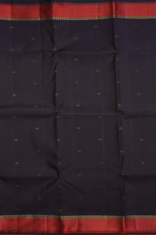 Threadwork Buttis Dark Oak Brown Kanchipuram Silk Saree