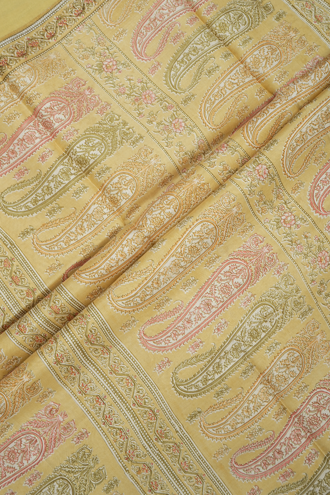 Allover Floral Design Pale Yellow Printed Silk Saree