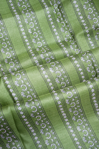 Floral Printed Motifs Soft Green Tussar Silk Saree
