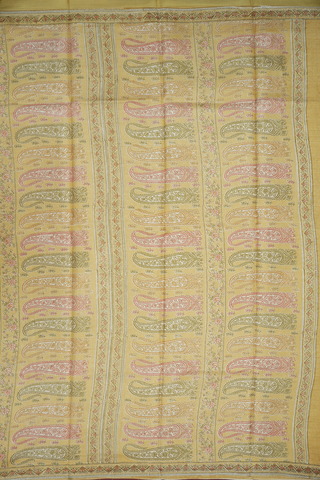 Allover Floral Design Pale Yellow Printed Silk Saree