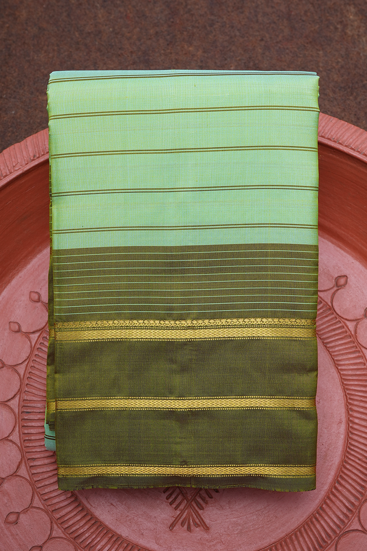 Stripes Design Pale Green Kanchipuram Silk Saree