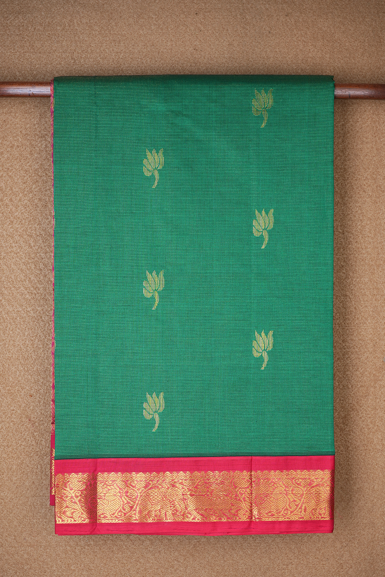 Stripes With Zari Buttas Green Traditional Silk Cotton Saree