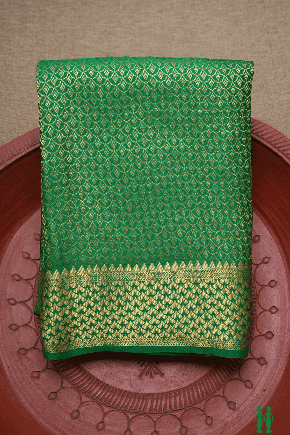 Zari Border In Brocade Emerald Green Mysore Silk Saree