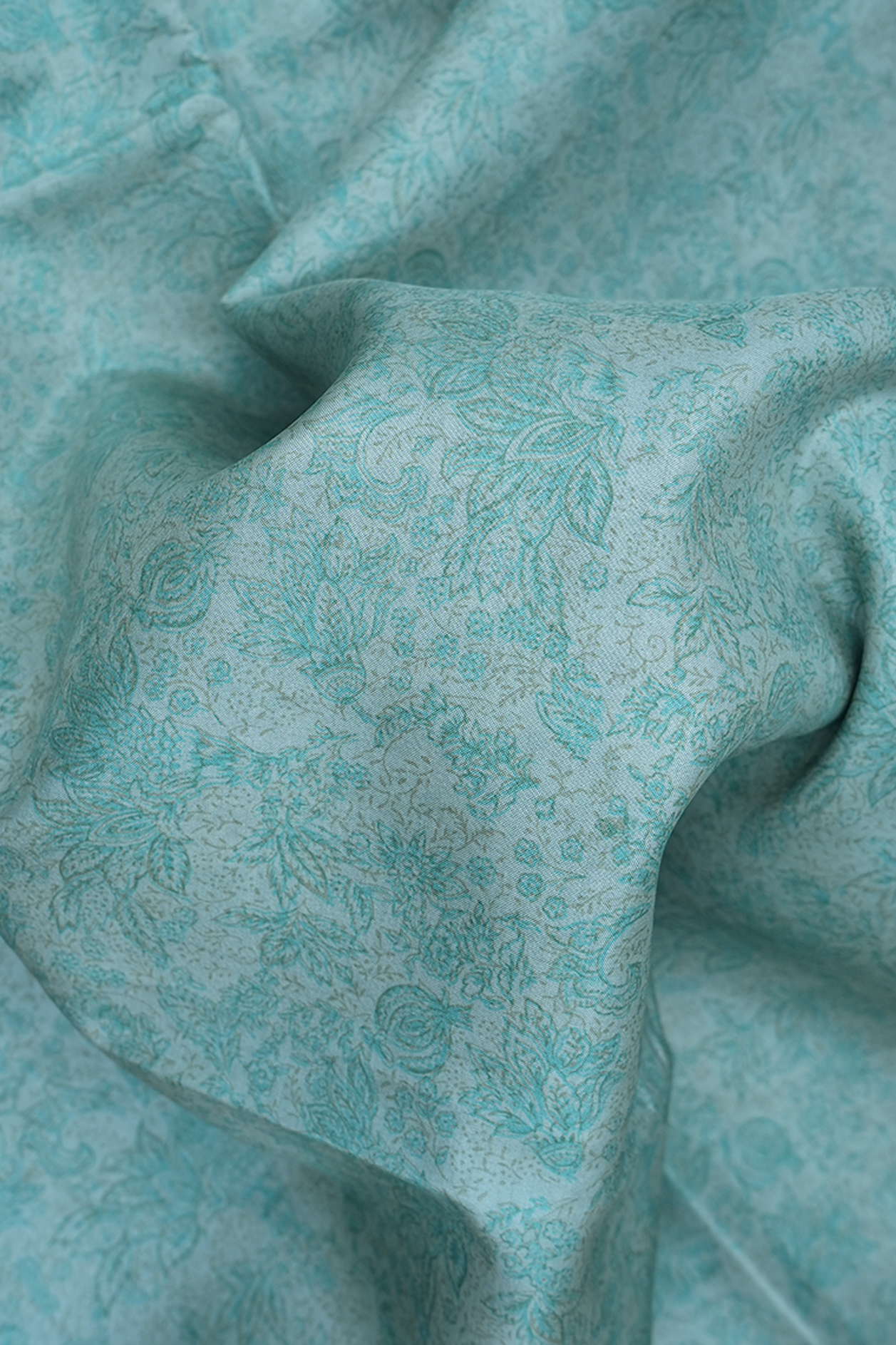 Floral Design Dusty Green Printed Silk Saree