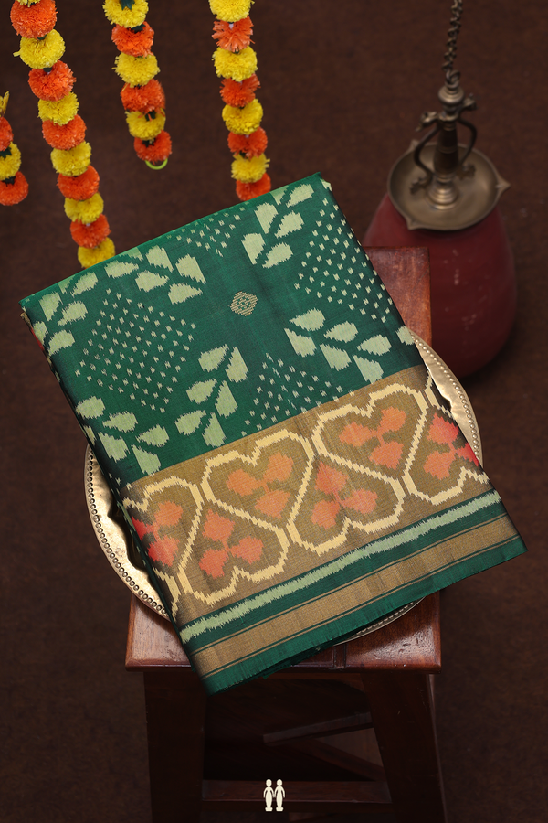 Patola Silk Saree In Forest Green With Allover Design