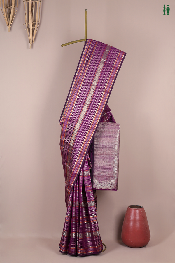 Kanchipuram Silk Saree In Purple With Jacquard Pattern