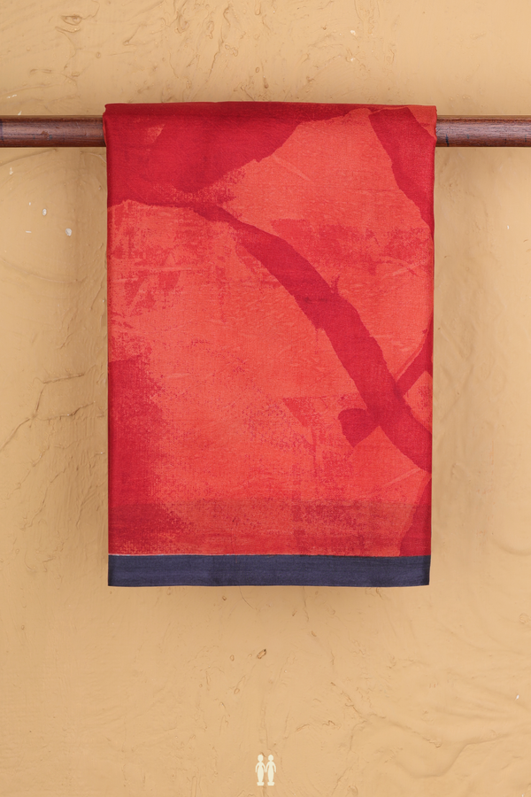 Printed Silk Saree In Red And Orange With Allover Design