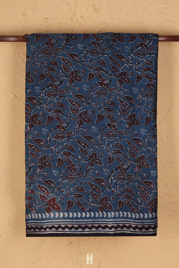 Modal Silk Saree In Prussian Blue With Floral Design