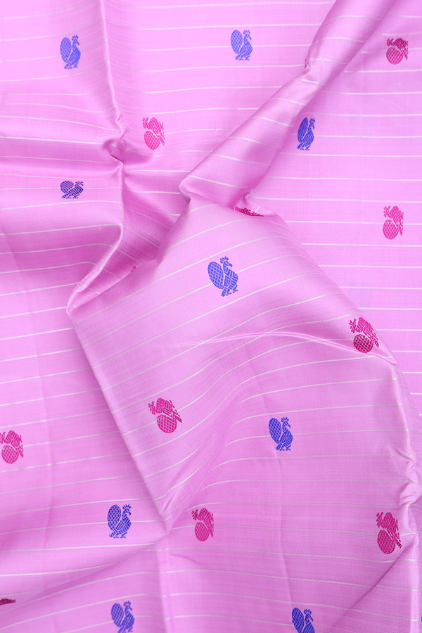 Kanchipuram Silk Saree Lotus Pink Along Stripes With Buttas