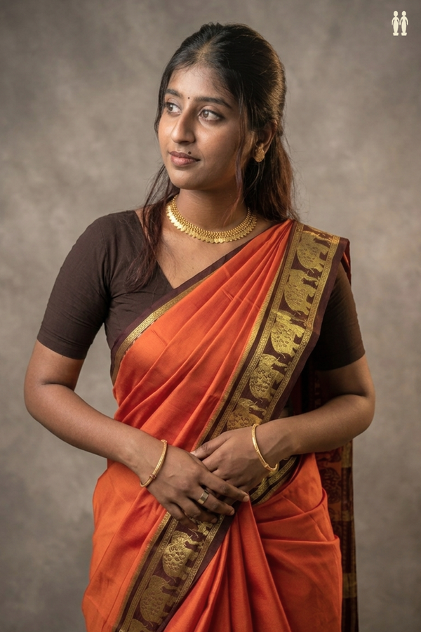 Mysore Silk Saree In Spiced Orange With Contrast Border