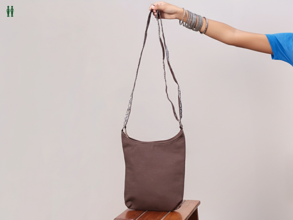 Kalamkari Printed Design Brown Cotton Sling Bag