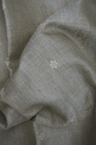 Floral Threadwork Buttis Slate Grey Tussar Silk Saree