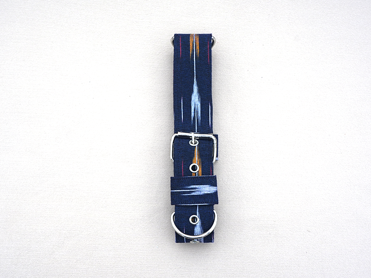 Navy Blue Ikat Cotton Dog Collar With Rope Set