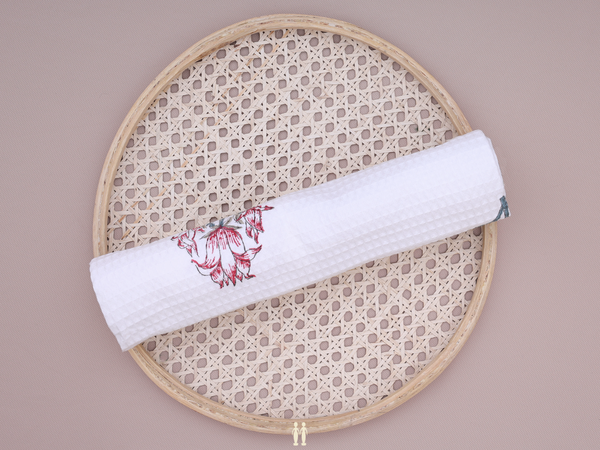 Floral Design White Cotton Towel