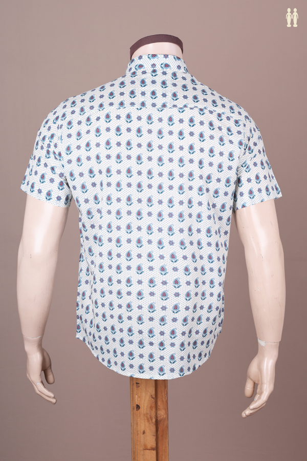 Regular Collar Printed Design White Cotton Shirt