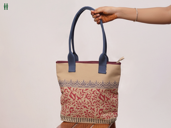 Printed Design Brown Cotton Hand Bag