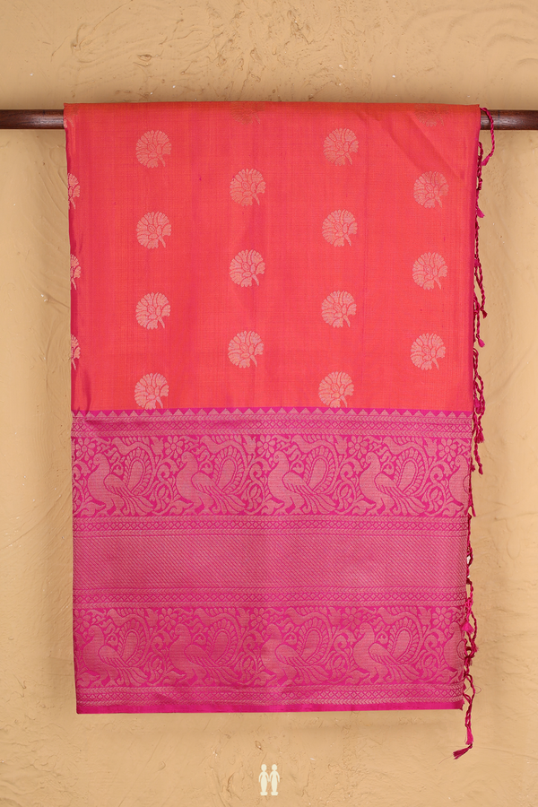 Soft Silk Saree In Pink With Floral Buttas