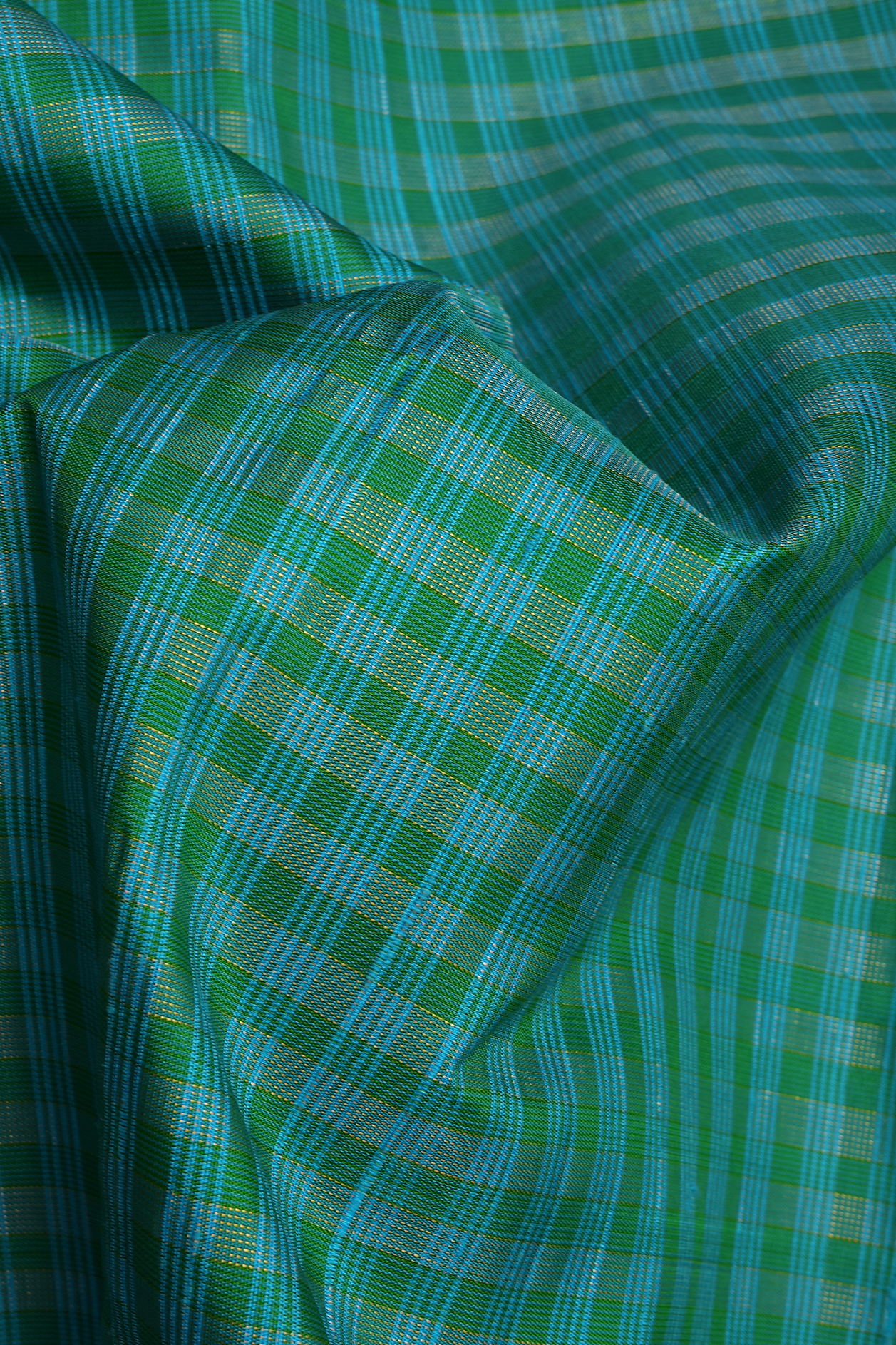 Checks Design Blue And Green Kanchipuram Silk Saree