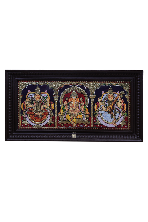 Lord Lakshmi Ganesha And Saraswathi Tanjore Painting
