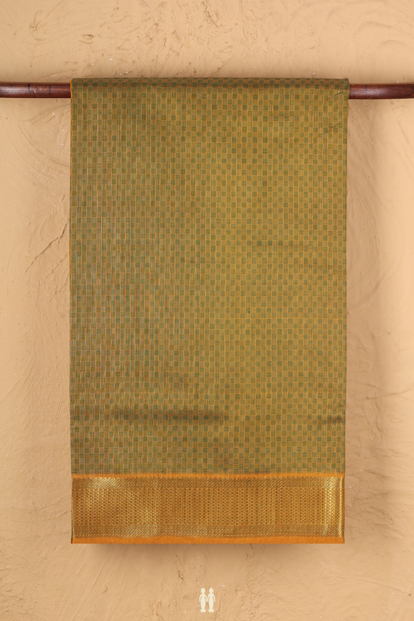 Silk Cotton Saree In Greenish Brown With Paai Madippu Kattai
