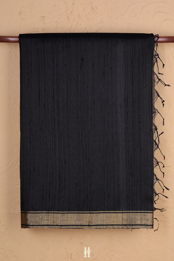 Raw Silk Saree In Black With Zari Border