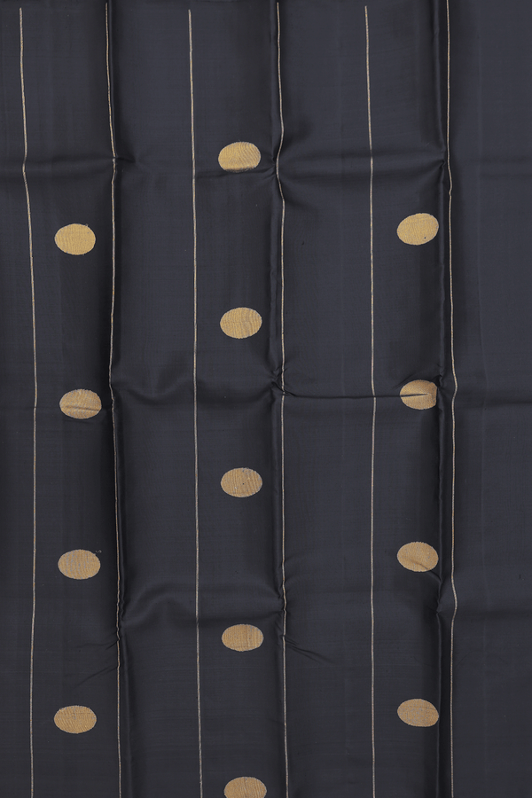Kanchipuram Silk Saree In Black With Stripes Design