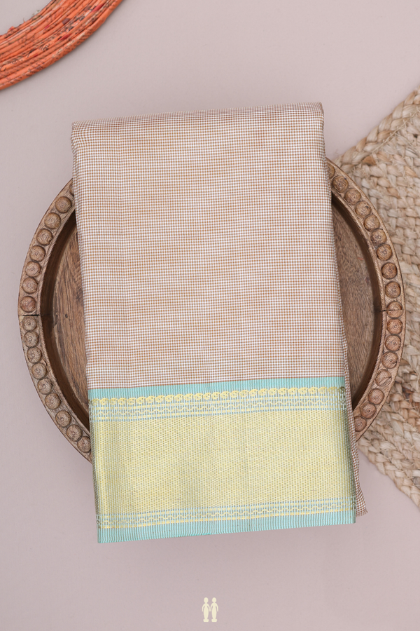 Kanchipuram Silk Saree In White And Brown Checks Design