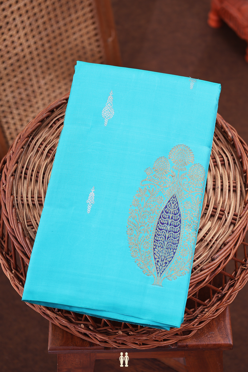 Kanchipuram Silk Saree In Blue With Zari Buttas