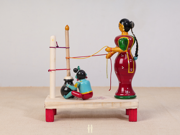 Wooden Handicraft Ghee Making Doll For Show Piece