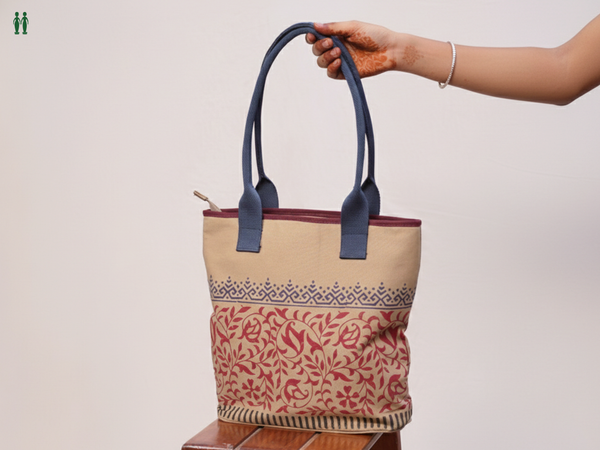 Printed Design Brown Cotton Hand Bag