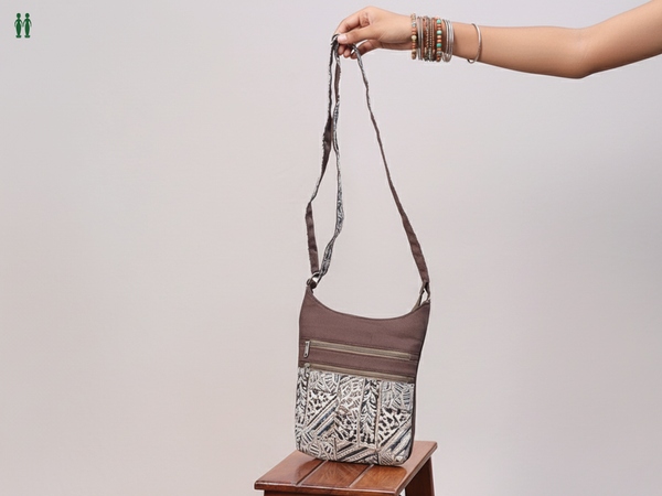 Kalamkari Printed Design Brown Cotton Sling Bag