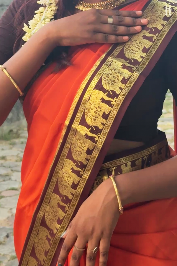 Mysore Silk Saree In Spiced Orange With Contrast Border