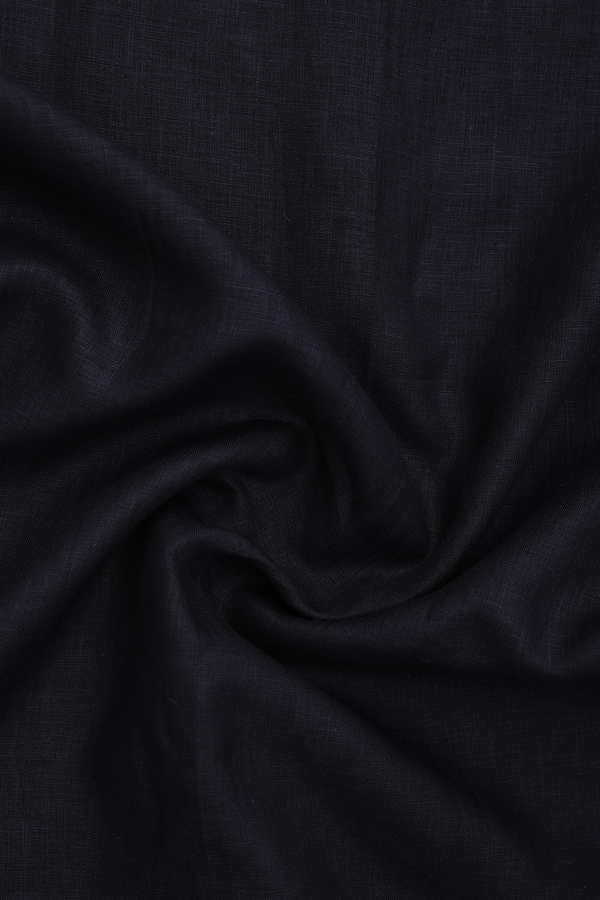 Regular Collar Plain Black Linen Shirt