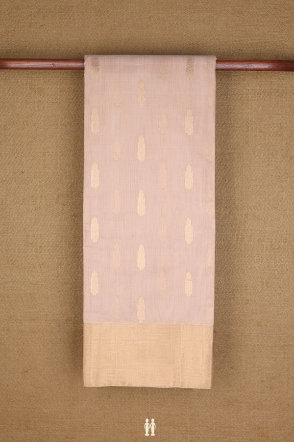 Kora Silk Cotton Saree In Tan Brown With Zari Buttas