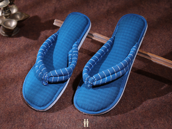 Checks Design Blue Cotton Slippers