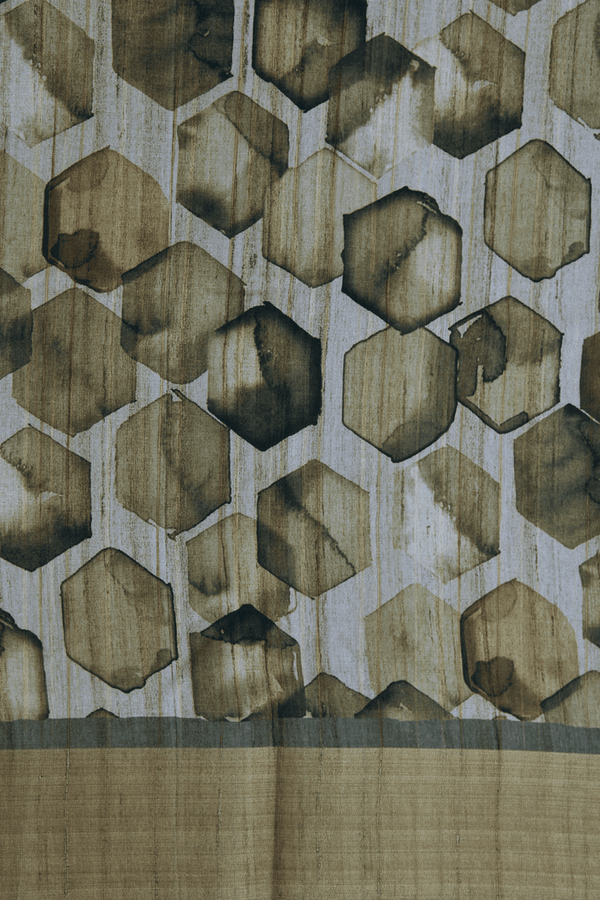 Allover Printed Design Beige Semi Tussar Silk Saree
