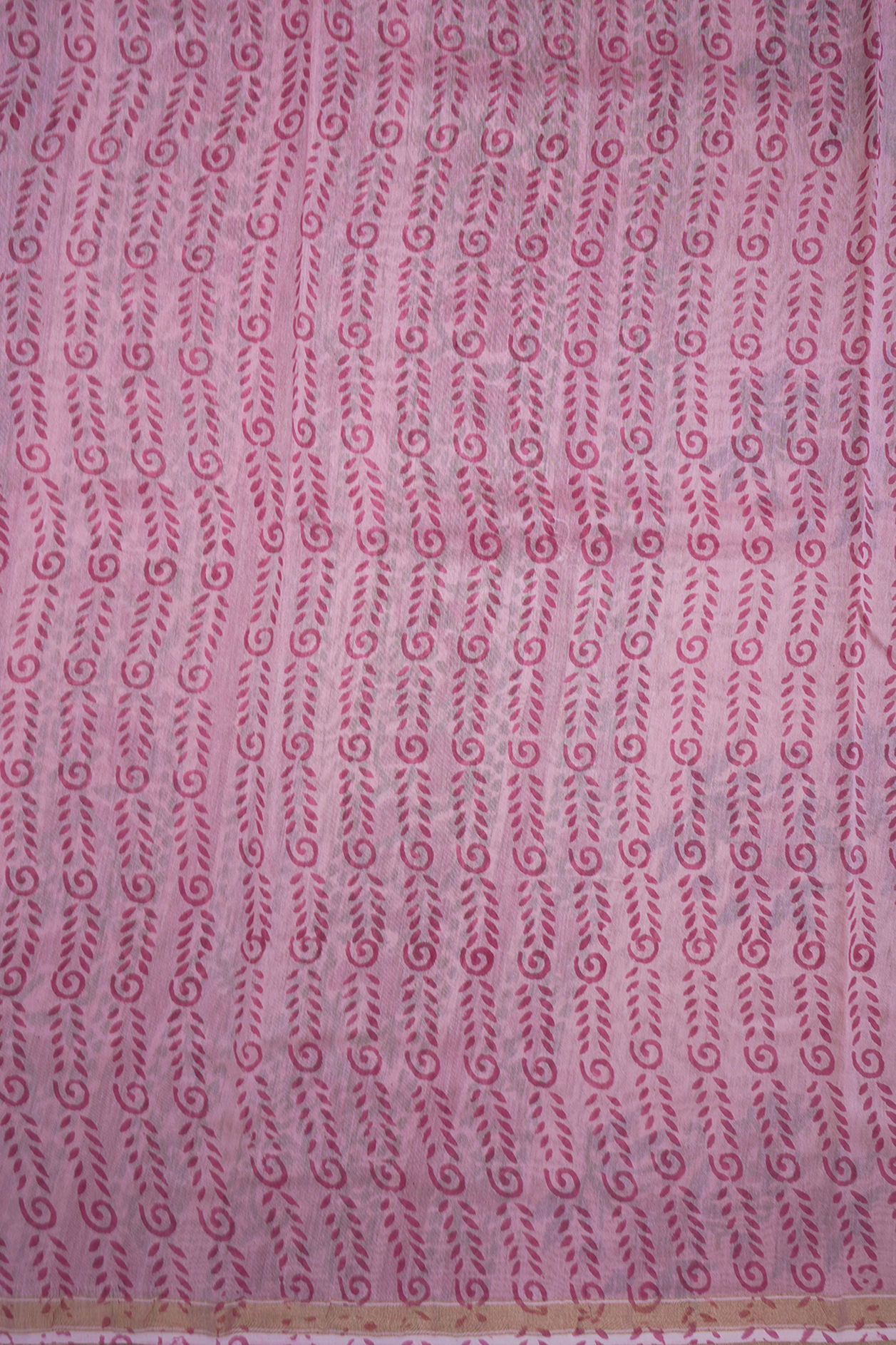 Floral Printed Motifs Pastel Pink Chanderi Cotton Saree