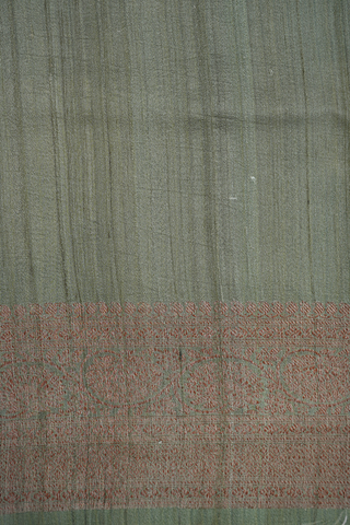 Floral Printed Dusty Green Tussar Banarasi Silk Saree