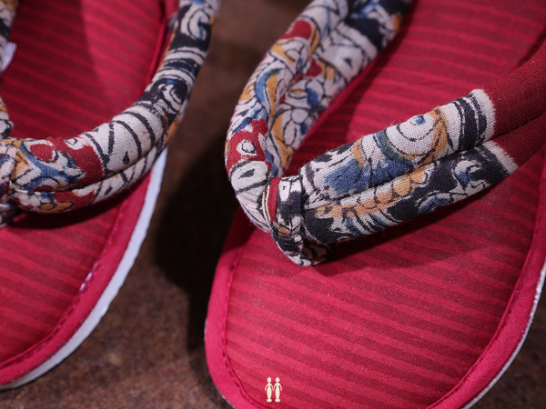 Stripes Design Red Cotton Slippers