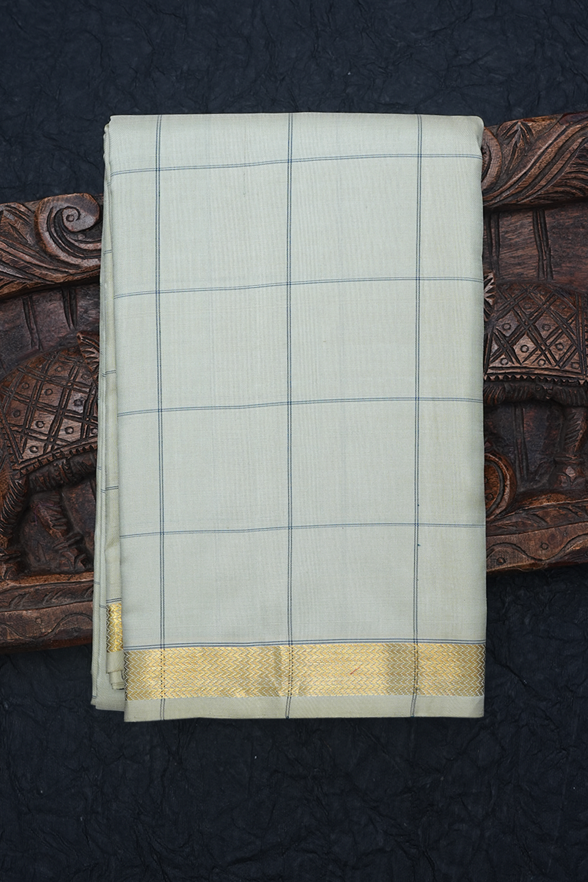 Allover Checks Design Green Beige Kanchipuram Silk Saree