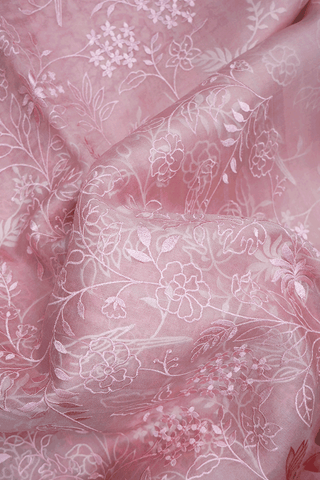 Floral Embroidered Design Pastel Pink Organza Silk Saree
