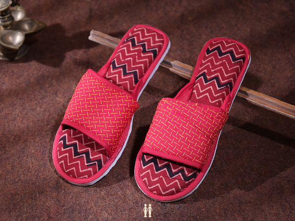 Printed Design Red Cotton Slippers