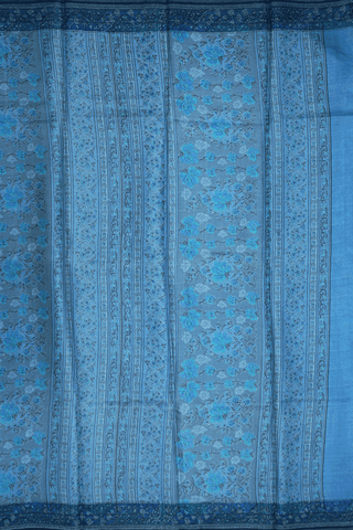 Allover Floral Design Dusty Blue Printed Silk Saree