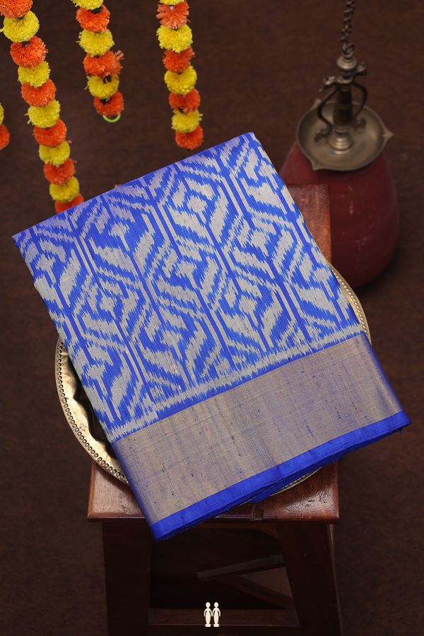 Patola Silk Saree In Indigo Blue With Printed  Design