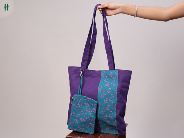 Printed Design Purple Cotton Hand Bag