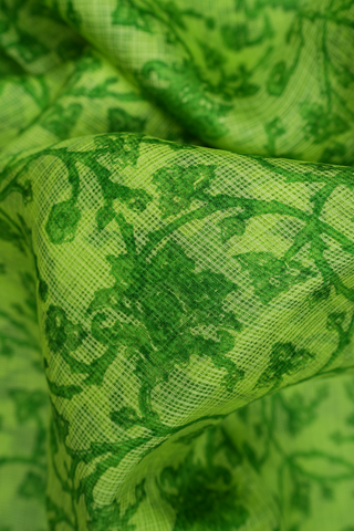 Allover Floral Printed Lime Green Kota Silk Saree