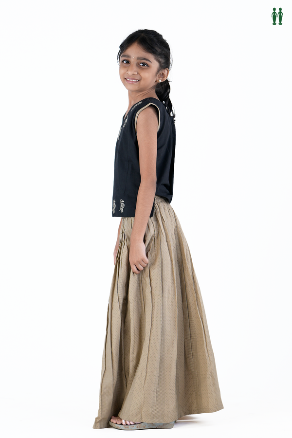 Embroidered Design Black And Brown Readymade Pavadai Sattai