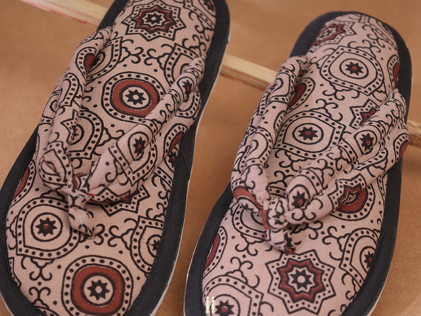 Allover Design Beige Cotton Slippers