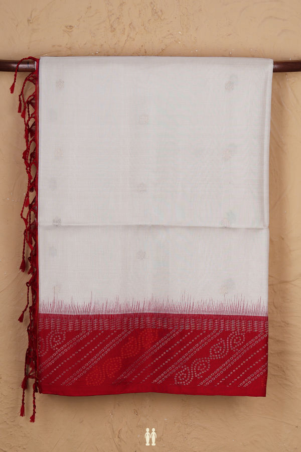 Soft Silk Saree In White With Zari Buttas